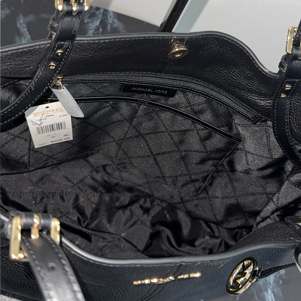 MICHAEL KORS Handbag Lenox Large Leather Black Tote NEW AUTHENTIC -MINOR DEFECT - Picture 8 of 11